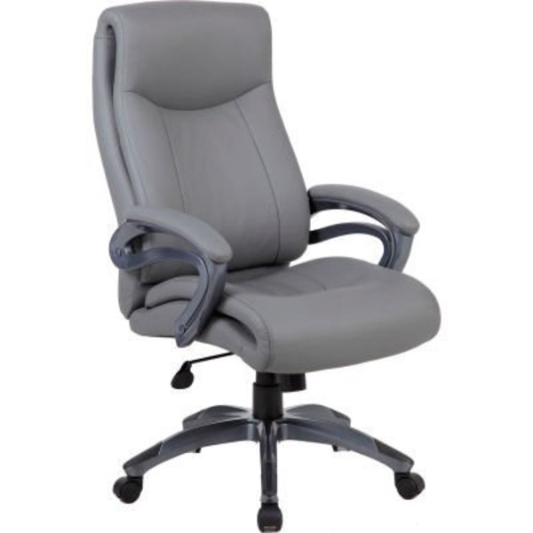 Boss Office Products Boss Executive Office Chair with Arms and Pillow Top - Vinyl - High Back - Gray B8661-GY